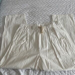 Off-white Drawstring Wide-Leg Linen Blend Pants
